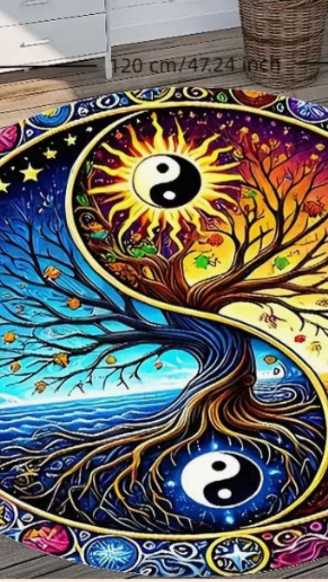 Tappeti: Runde Teppich mit Yin-Yang-Lebensbaum-Motiv – Nuovo e nell'imballaggio originale da Wienacht-Tobel venduto da martin156800 2