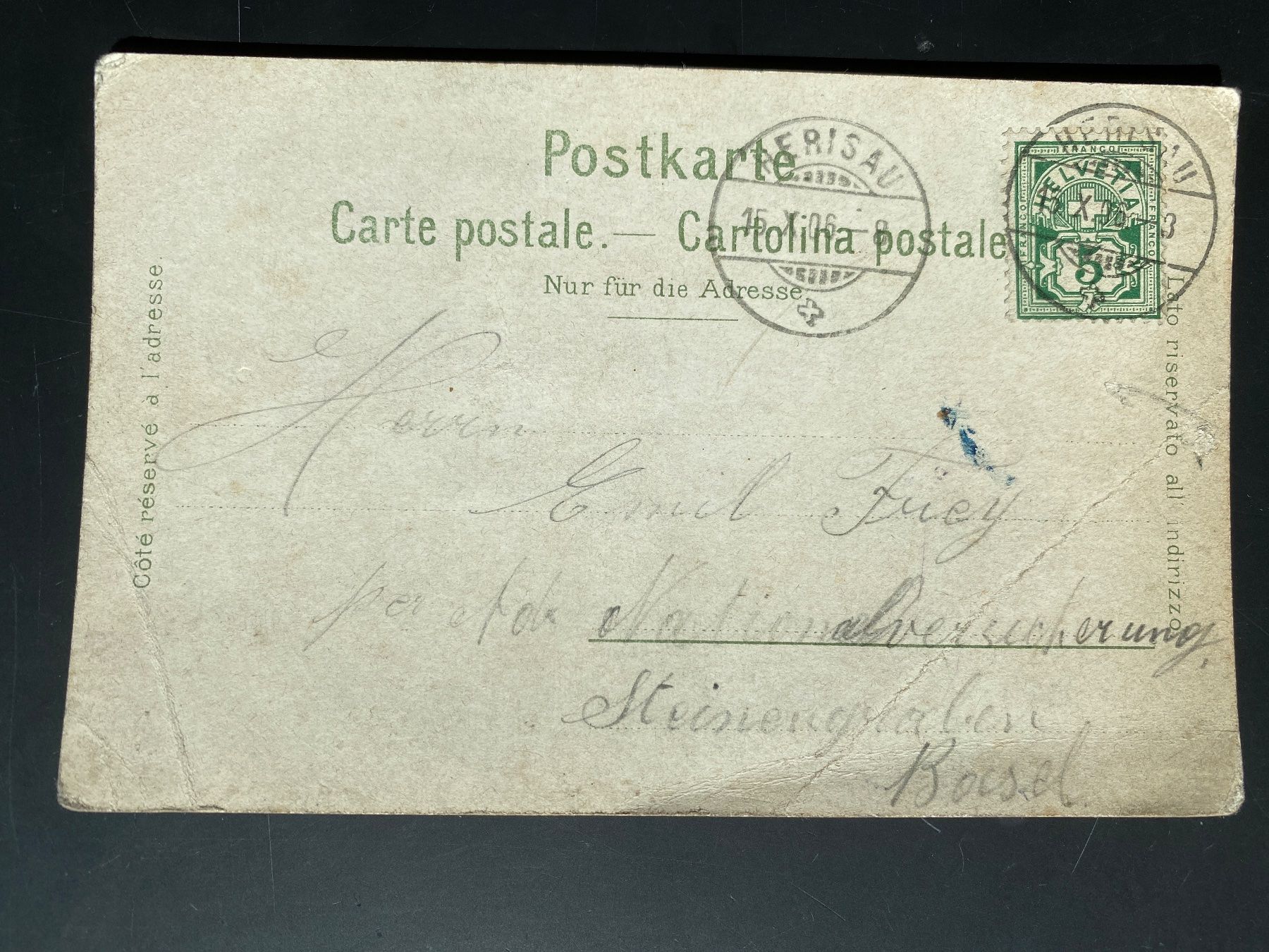 Ansichtskarten: Ansichtskarte von Herisau AR von 1906 - Kaserne – Gebraucht aus Engelberg von Delraich 1