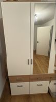 Kleiderschrank 2-türig mit Spiegel und Schubladen, weiss/Hol