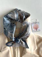 New 53cm 100% Silk Scarf, Blue Beige Halstuch, Paisley Scarf