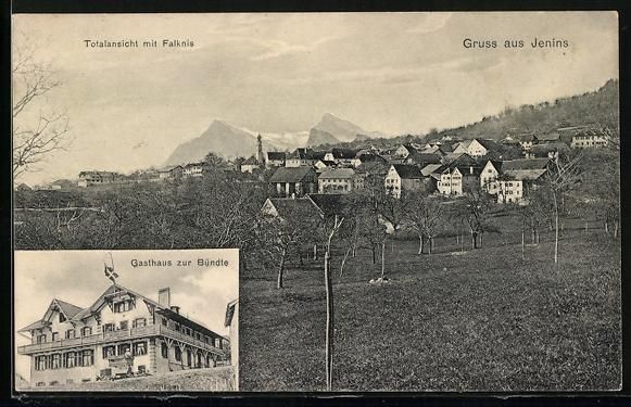 Cartoline postali: Jenins, Gasthaus zur Bündte, Totalansic – Usato da Berlin venduto da bartko-reher