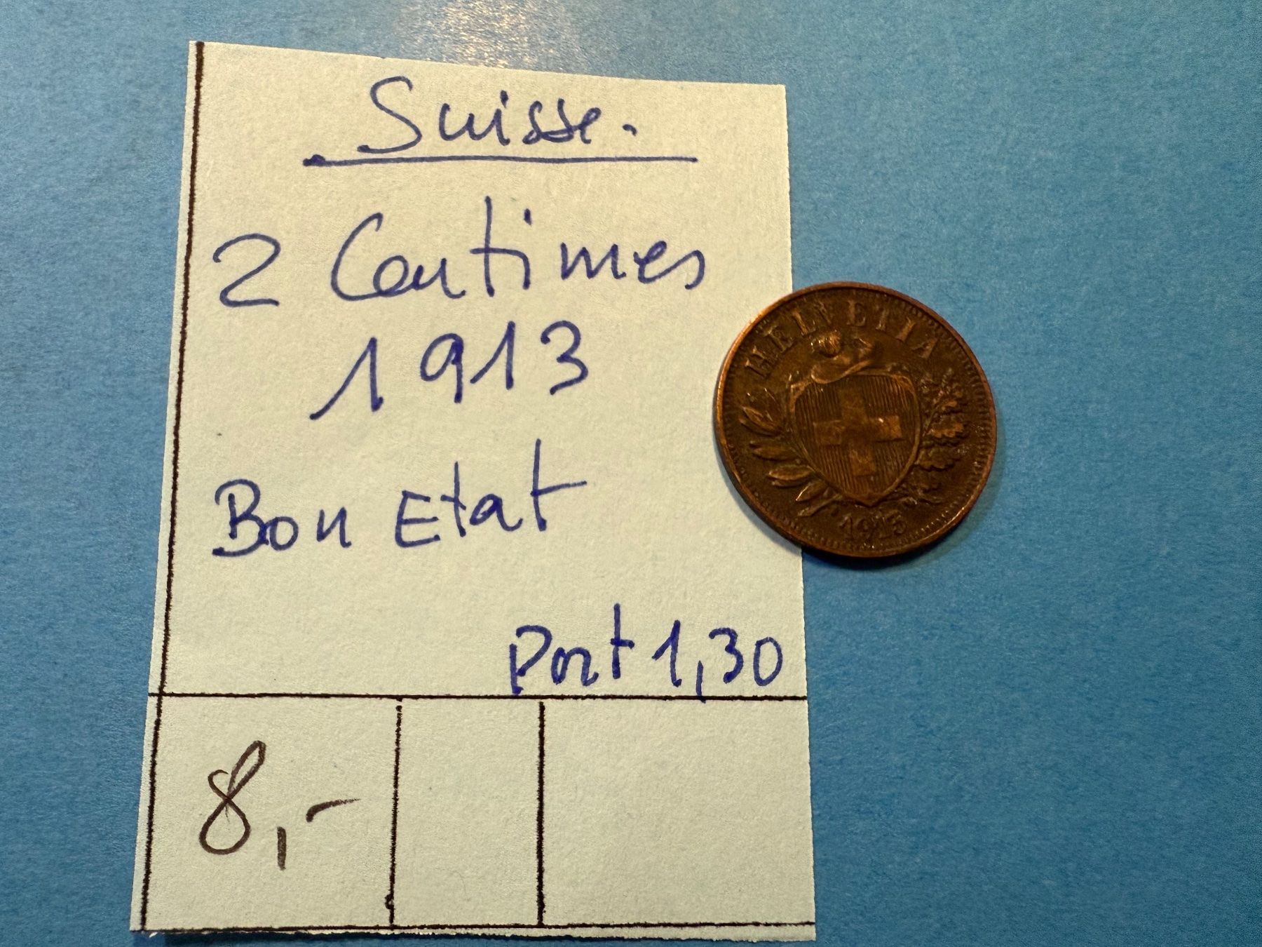 Tutti le monete: SUISSE : 2 CENTIMES 1913 - bon état – Usato da genève venduto da GEnumist