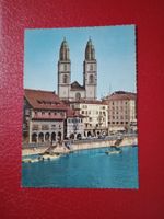 AK Zürich Grossmünster Limmat belebt
