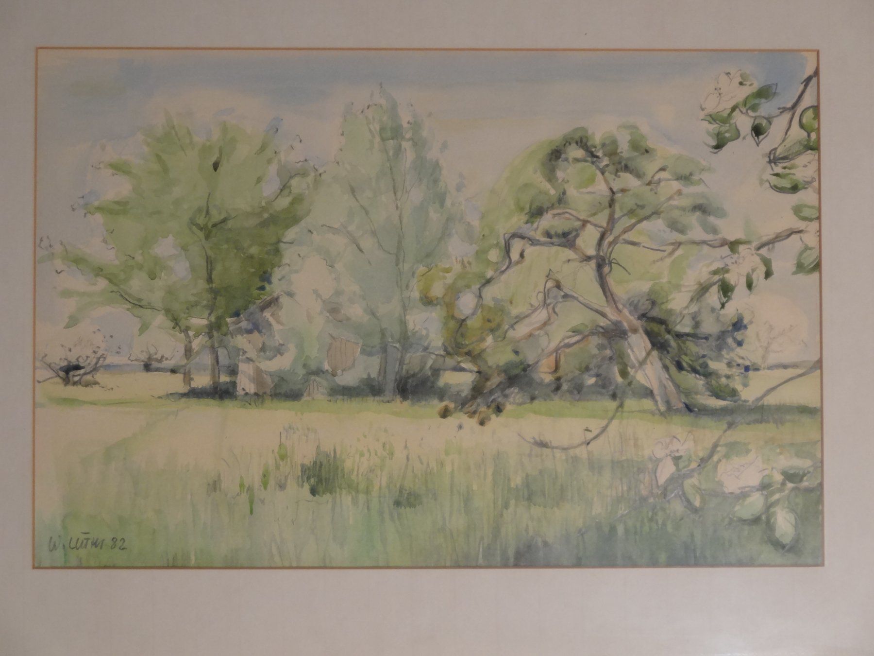 Dipinti: Originalgemälde Aquarelllandschaft: "Grüne Aue" W. Lüthi '82 – Usato da Allschwil venduto da FindeAuserlesenes 2