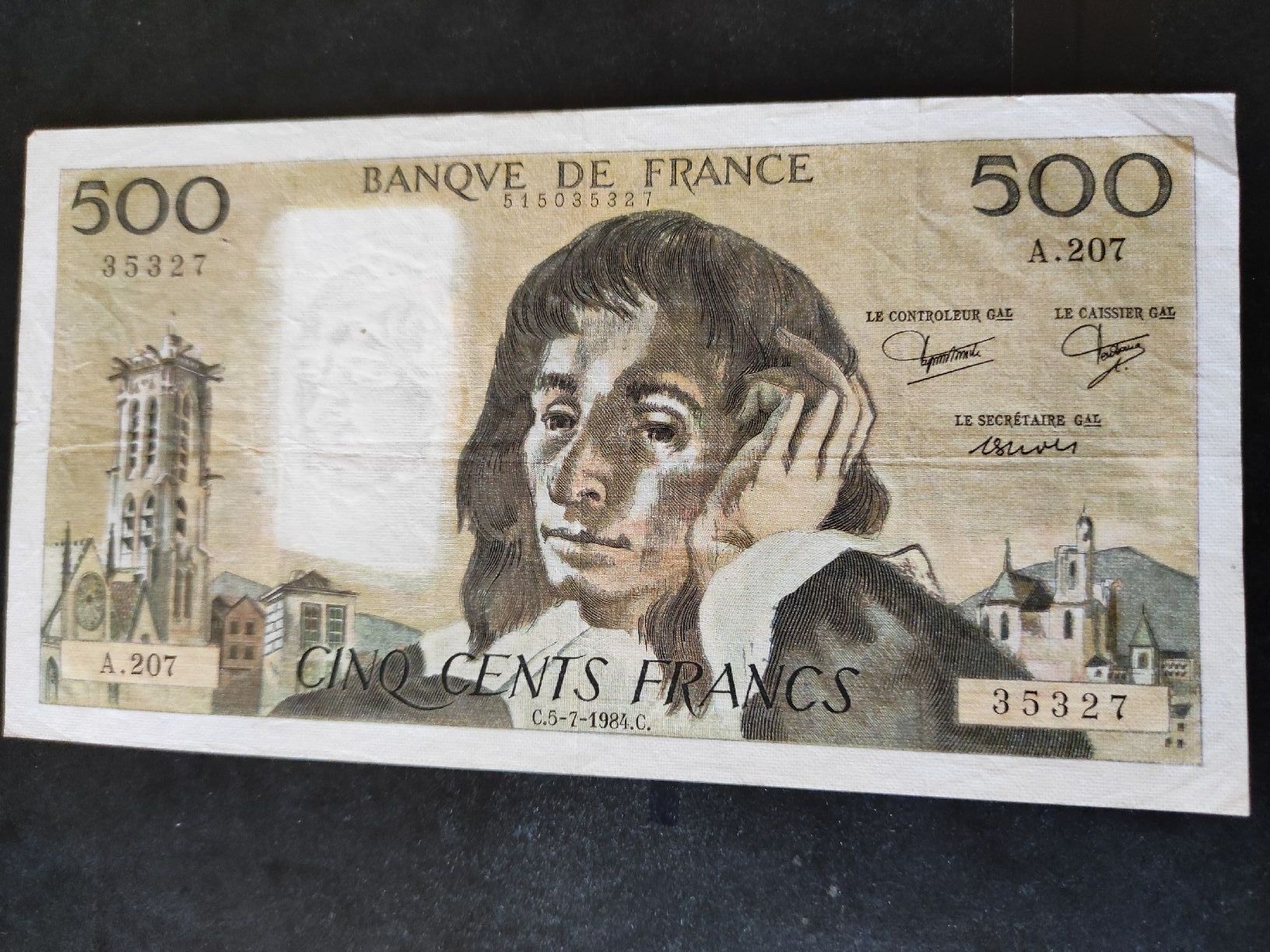 Banknoten: 500 francs françaises type Pascal – Gebraucht aus Couvet von lulul
