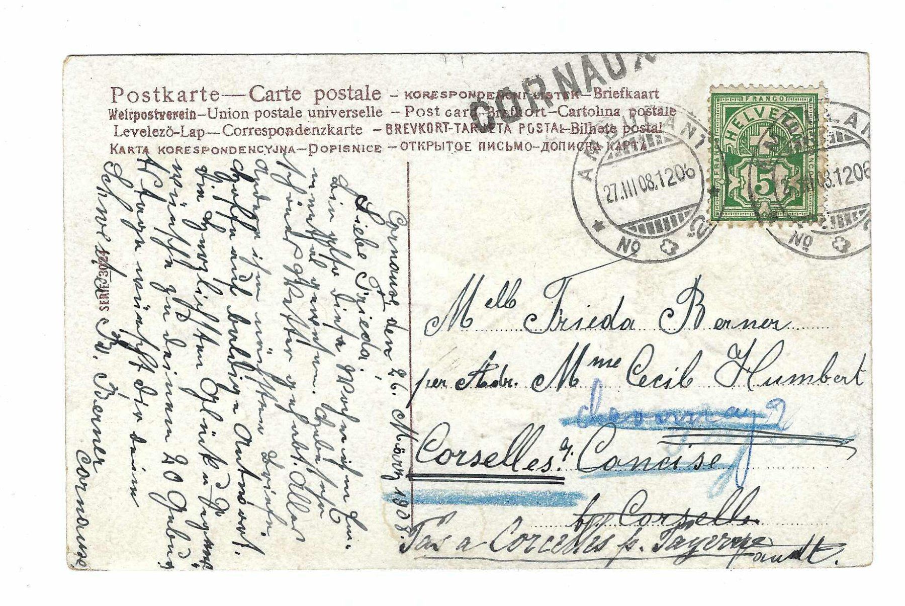 Alle Briefmarken: Stabstempel Cornaux 1908 6f – Gebraucht aus Aarau von fussball-fussball