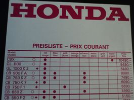Prospekt Preisliste und Händlerliste Honda 1980