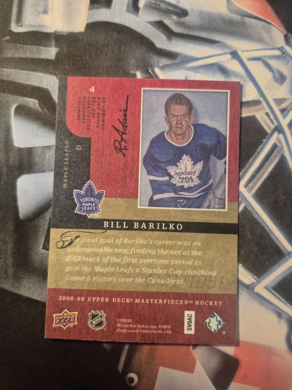 NHL Carte collezionabili: NHL Bill Barilko Toronto Maple Leafs Masterpieces – Usato da Treiten venduto da Sauber73 1