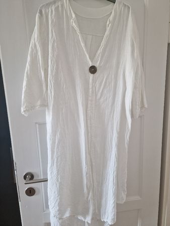 Sommerliches Leinenkleid, Tunika, Grösse L, Weiss