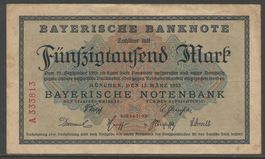 BAYERISCHE NOTENBANK 1923 - 50000 MARK, MUENCHEN, 15.03.1923