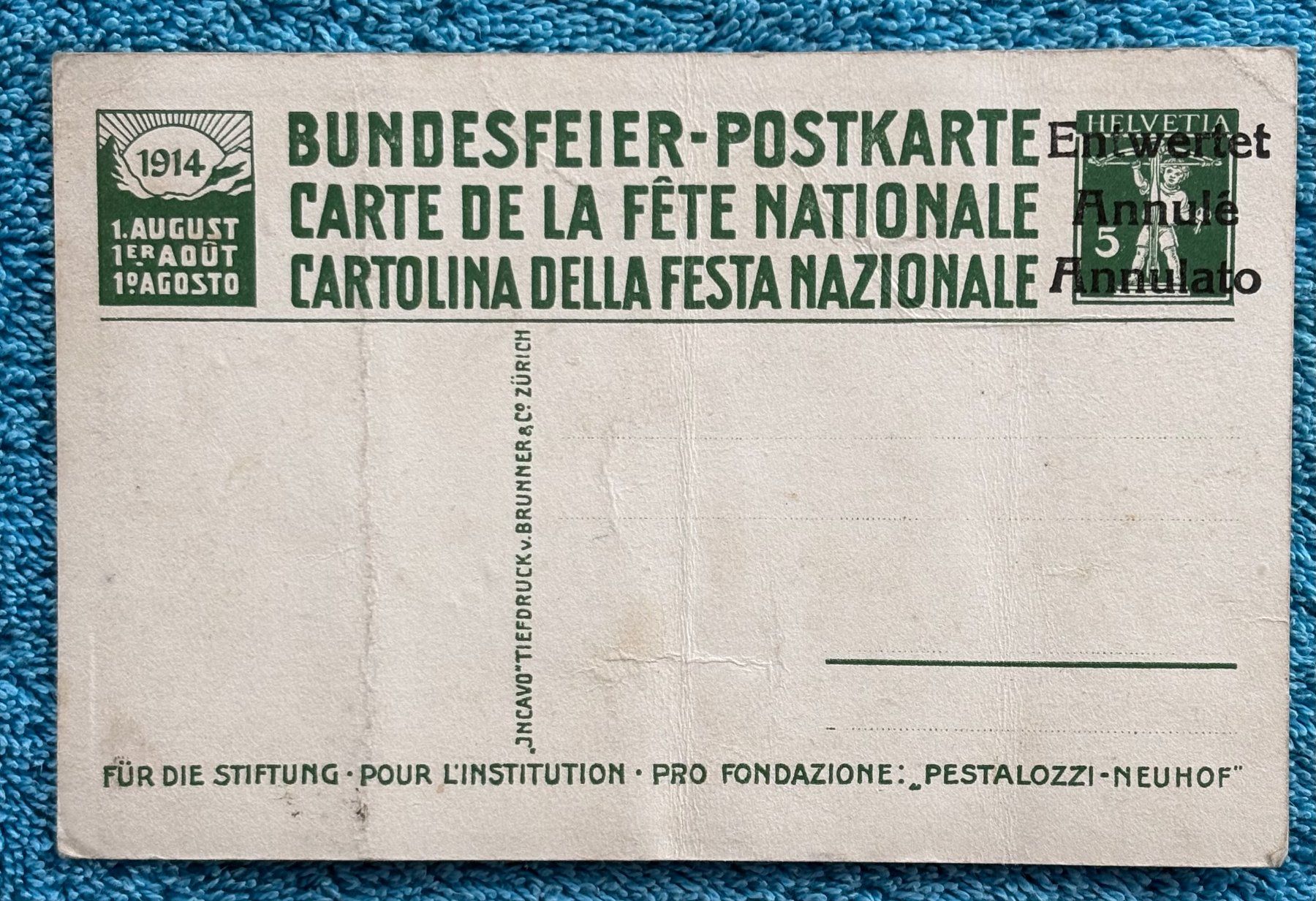 Tous les timbres: BUNDESFIER-POSTKARTE 1914 – D'occasion à Ostermundigen par Wyatt-Earp 1