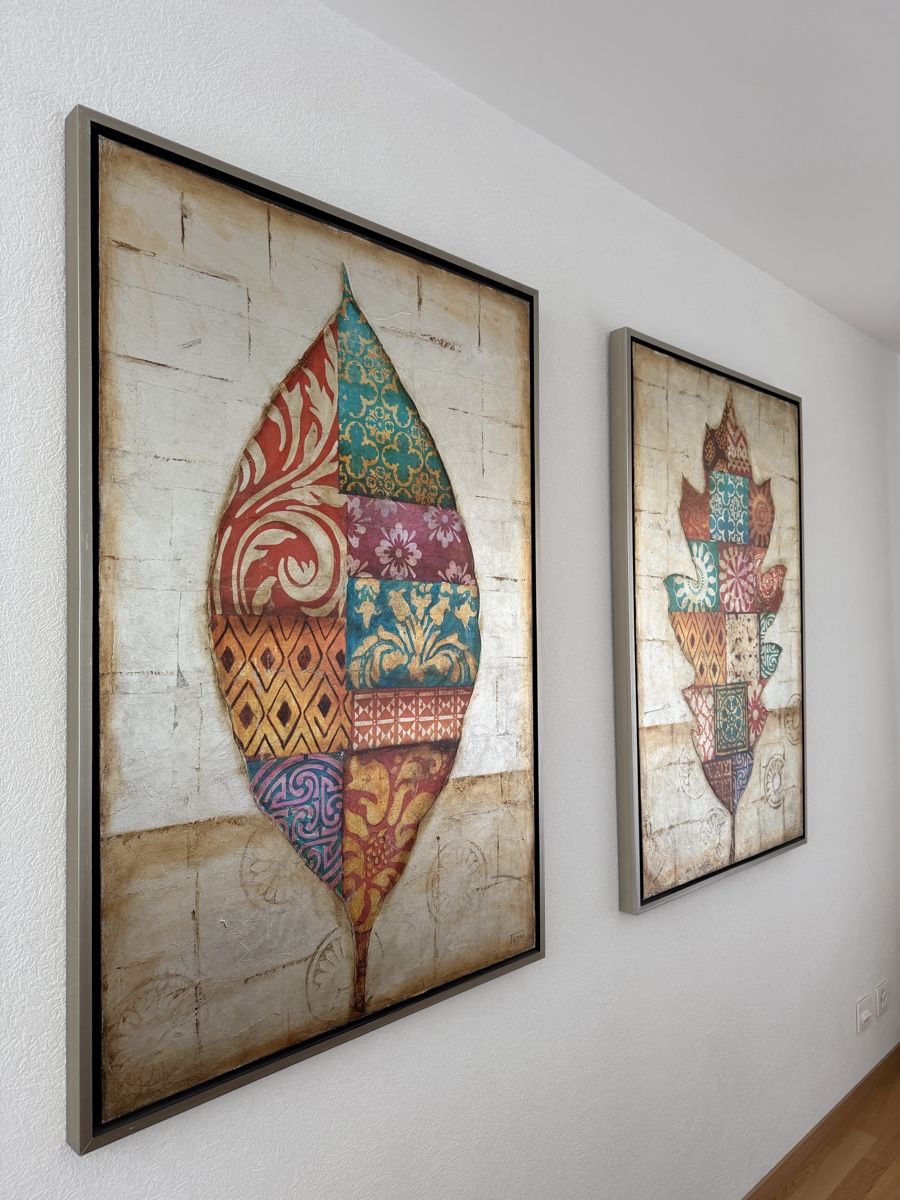 Tableaux: Artwork leaf pattern set of 2 framed canvas good condition – D'occasion à Pully par HOTMI00