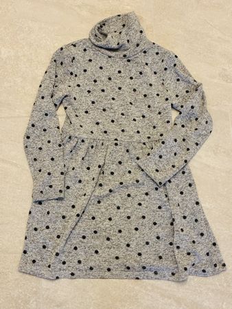 H&M Mädchen Kleid Gr. 110/116 Grau mit schwarzen Punkten