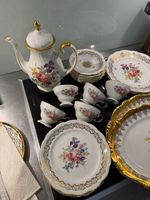 "Gloria Bayreuth" Porzellan Prunkservice Blumen mit Goldrand