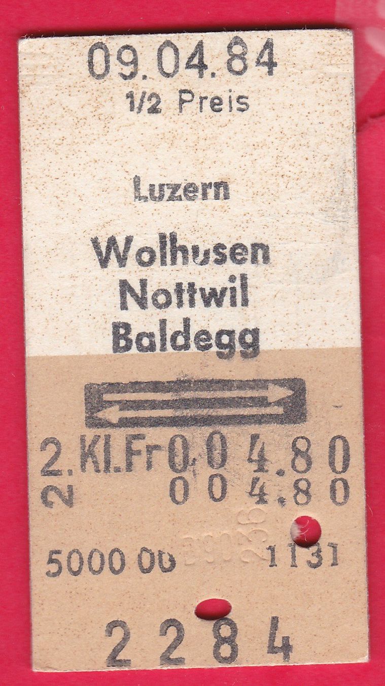 Biglietti: KARTON BILLETT, LUZERN - BALDEGG, 2.KLASSE, RETOUR, HALBTAX – Usato da Oberrieden venduto da Gebirgsstelze