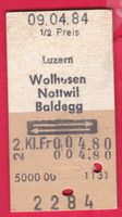 KARTON BILLETT, LUZERN - BALDEGG, 2.KLASSE, RETOUR, HALBTAX