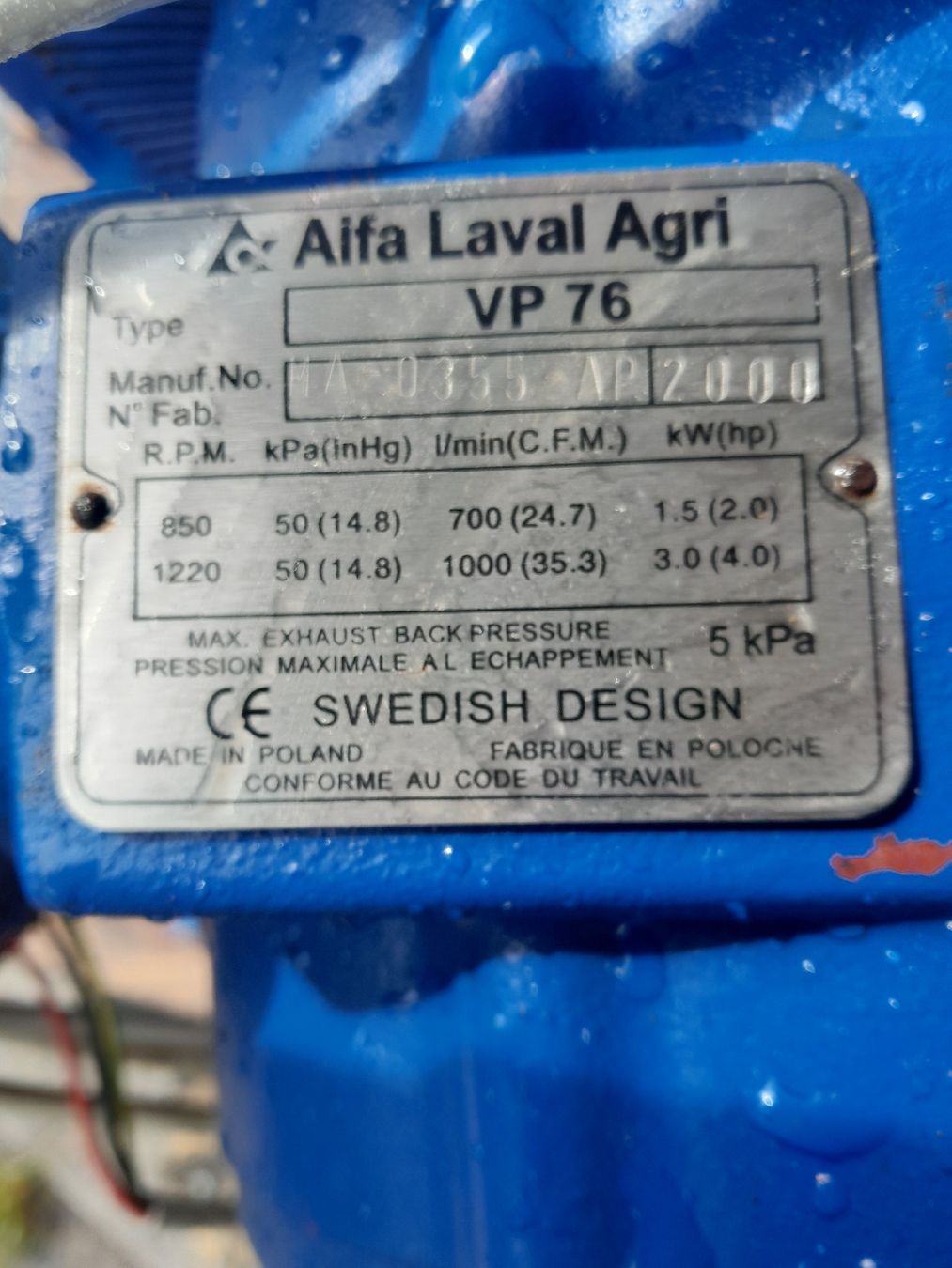Delaval Accessori da laboratorio: Vakumpumpe VP76 – Usato da Konolfingen venduto da pet_p9bs 1