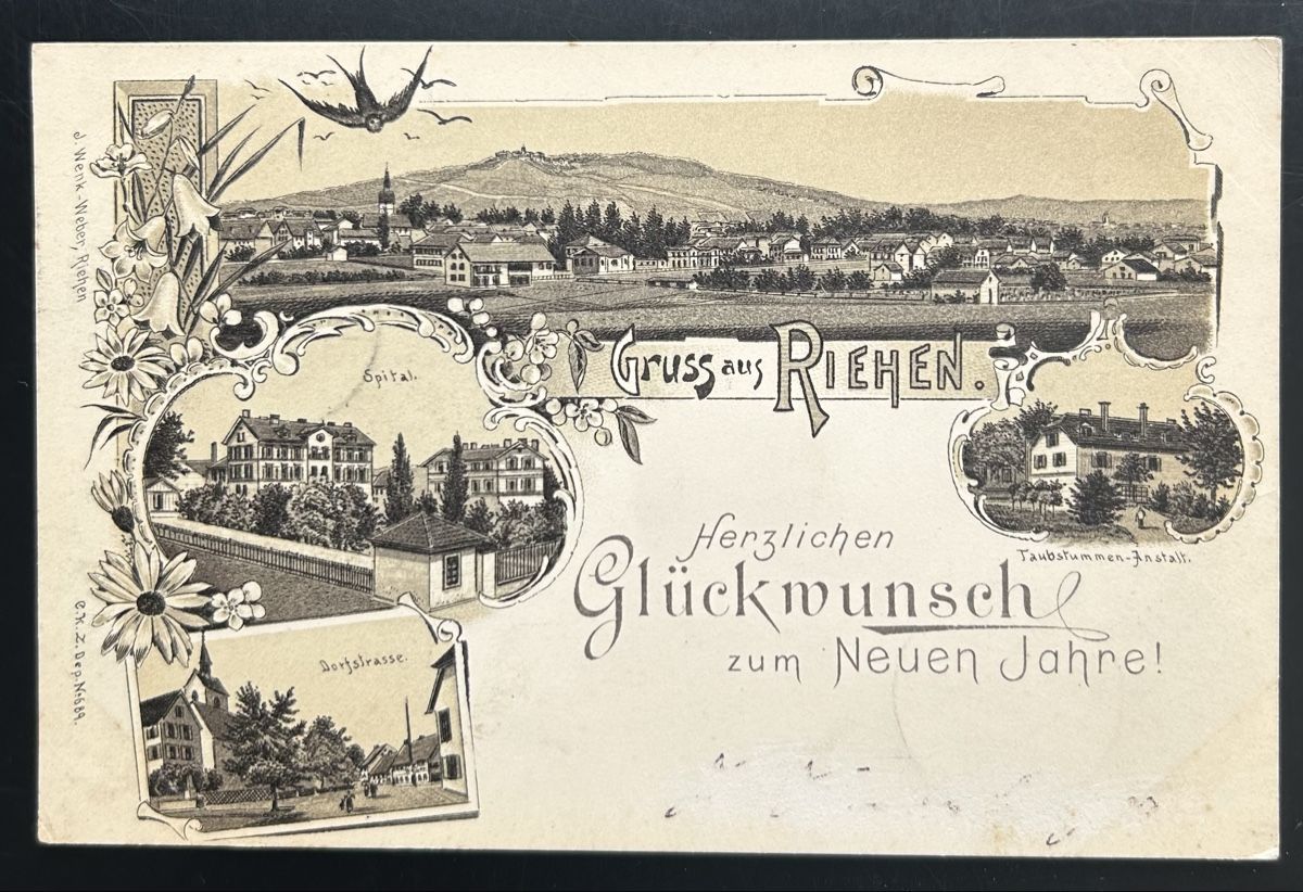 Cartoline postali: Gruss aus Riehen Litho  – Usato da Horw venduto da Tellbub