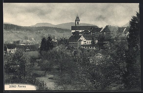 Ansichtskarten: AK Aarau, Ortspartie mit Kirche – Gebraucht aus Berlin von bartko-reher