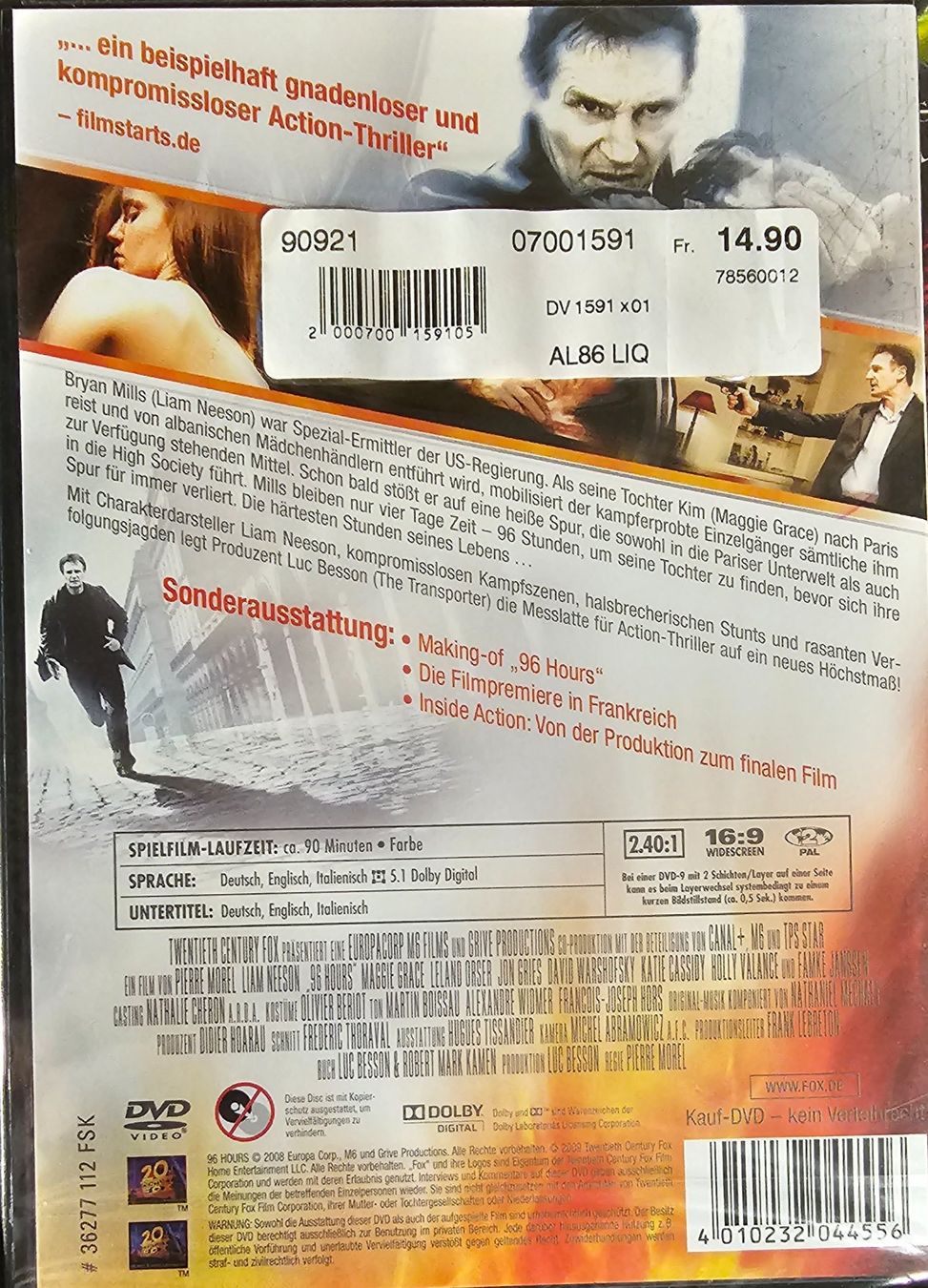Tutti i DVDs: 96 Hours – Nuovo e nell'imballaggio originale da Wahlen b. Laufen venduto da Cg10 1