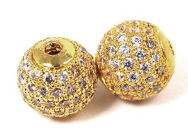 Metallperle mit Cubic Zirconia Micro Pavé – 8 mm – Gold