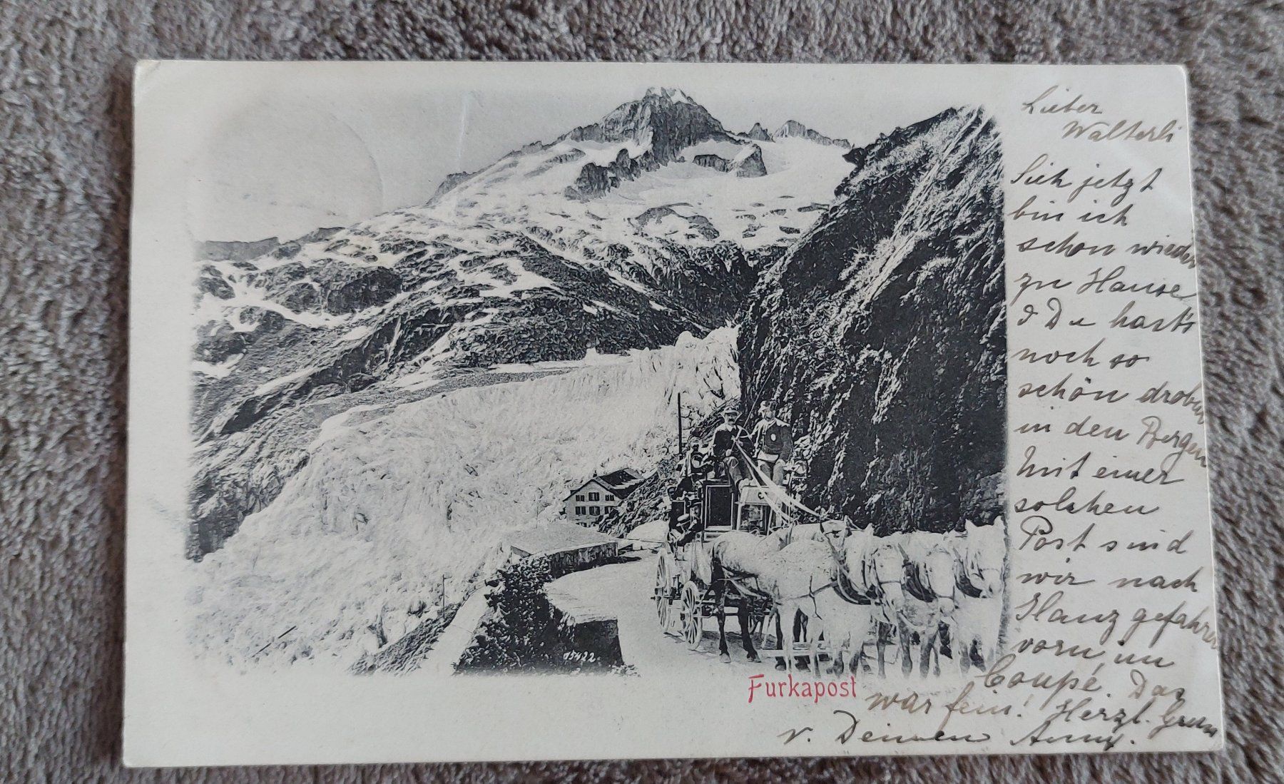 Cartoline postali: URI Wallis Furkapass 1903 postkutsche kutsche post pass – Usato da Opfertshofen SH venduto da museumswert