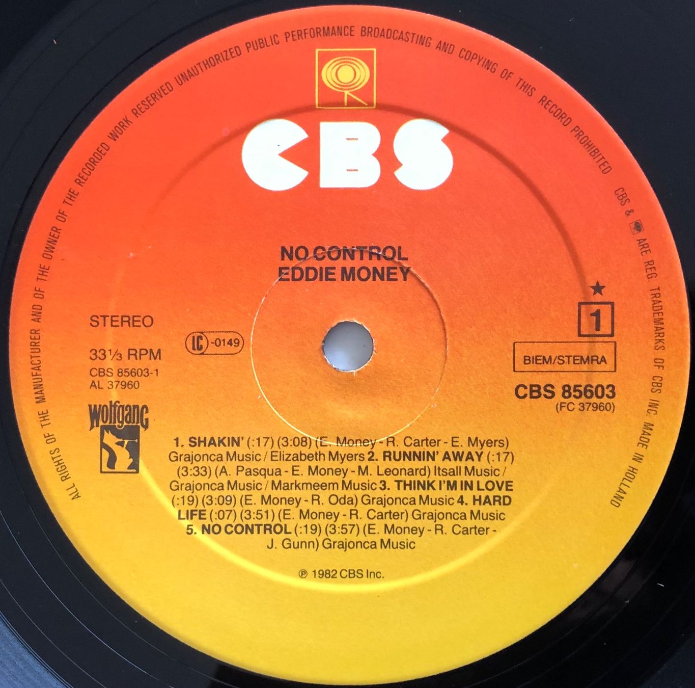 Dischi in vinile: EDDIE MONEY - NO CONTROL – Usato da Poliez-Pittet venduto da Newtown-Records 3