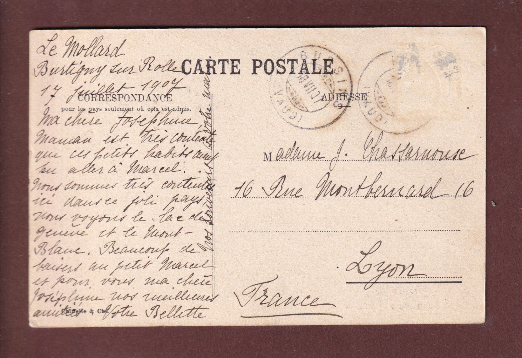 Cartoline postali: BURTIGNY - L'Eglise - 1907 – Usato da Pully venduto da nicecards 1