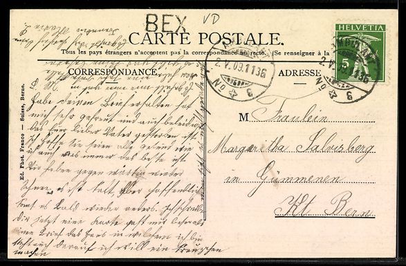 Cartoline postali: Lithographie Bex, Vue générale – Usato da Berlin venduto da bartko-reher 1