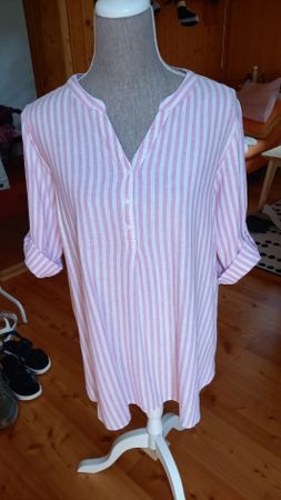 Damen Bluse Gina Pink Weiss  Grösse  46/48  55% Leinen