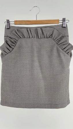 H&M Damen Minirock Gr. 34 – Schwarz-Weiss Hahnentritt mit Rü