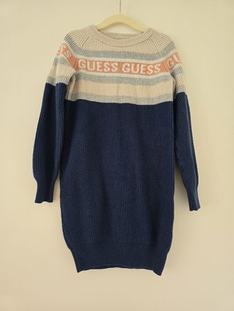 Guess Strickkleid Gr. 6 – Dunkelblau Beige Lurex Logo Strick