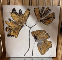 Bild Blumenmotiv Gold Weiss Grösse 80x80cm guter Zustand