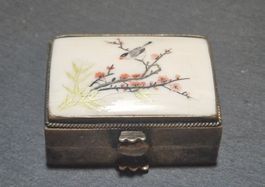 Antike chinesische Silber Pillendosehandgemalt – um 1930