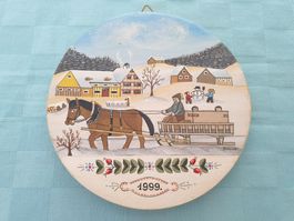 Bauernmalerei Öl Holz signiert Pedruzzi D. 10,8 cm