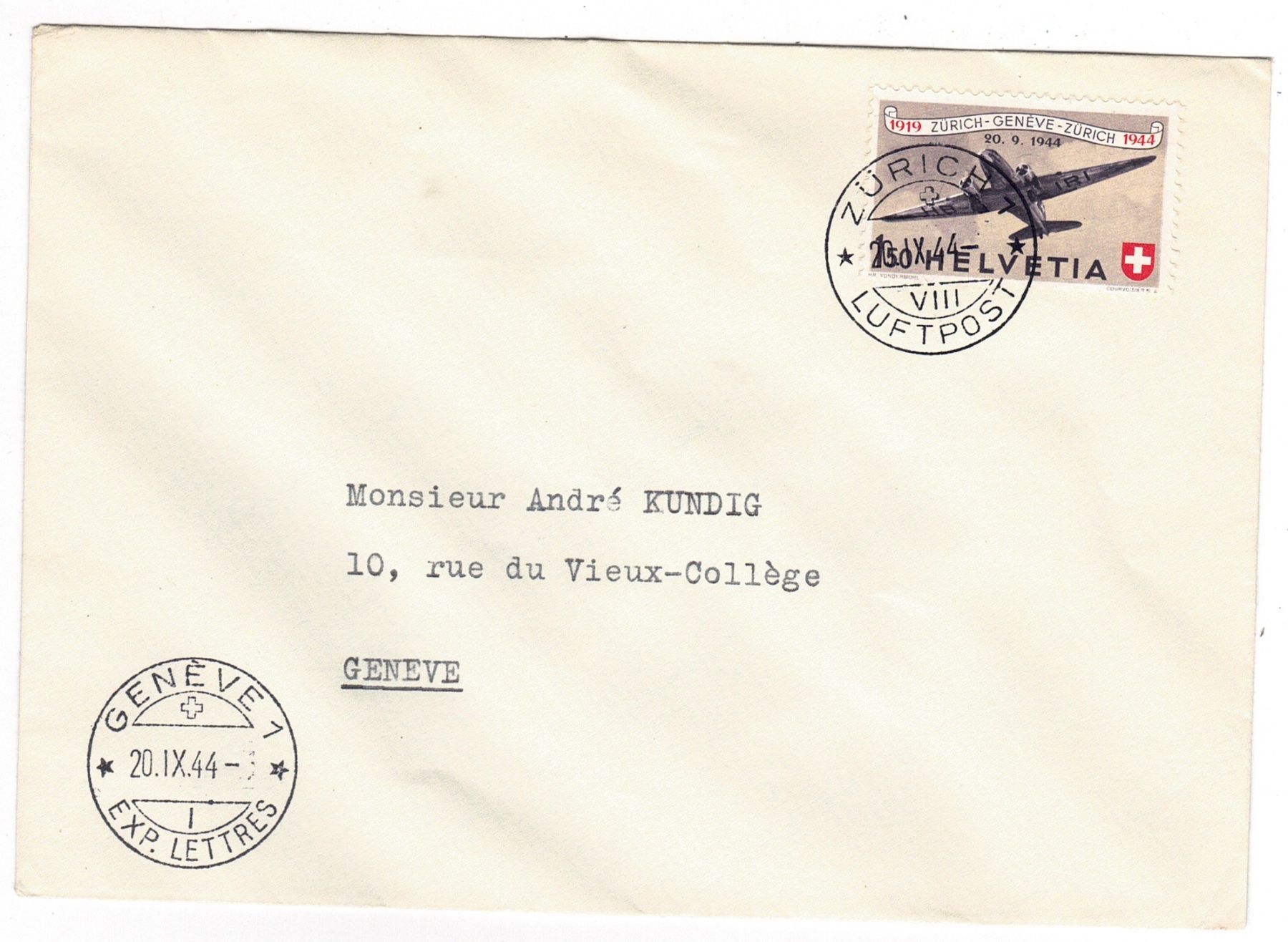 Tutti i francobolli: Vol Zürich Genève du 20.IX.44 – Usato da La Tour-de-Peilz venduto da amjust