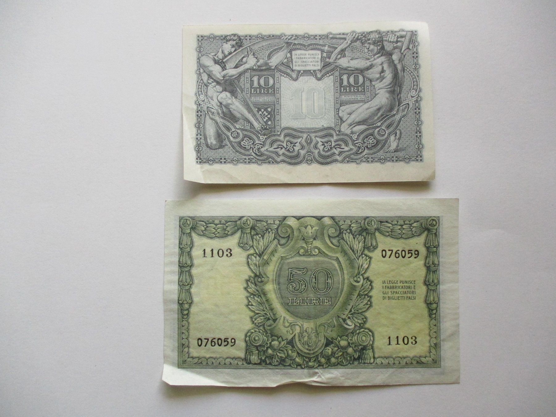 Banconote: Billets Italie 10 et 50 Lires – Usato da La Sarraz venduto da vic_v6kz 1
