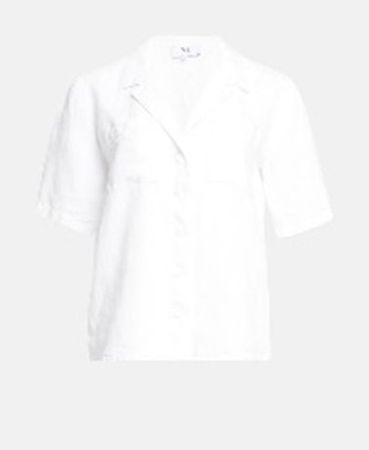Nadine H Kurzarm Bluse 100 % Leinen Gr. 48 /  XXL / WEISS