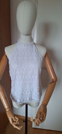 Stradivarius, top blanc (dentelle)
