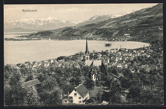 Cartoline postali: AK Richterswil, Teilansicht mit Kirche – Usato da Berlin venduto da bartko-reher