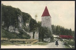 AK Morgarten, Frau vor dem Letziturm