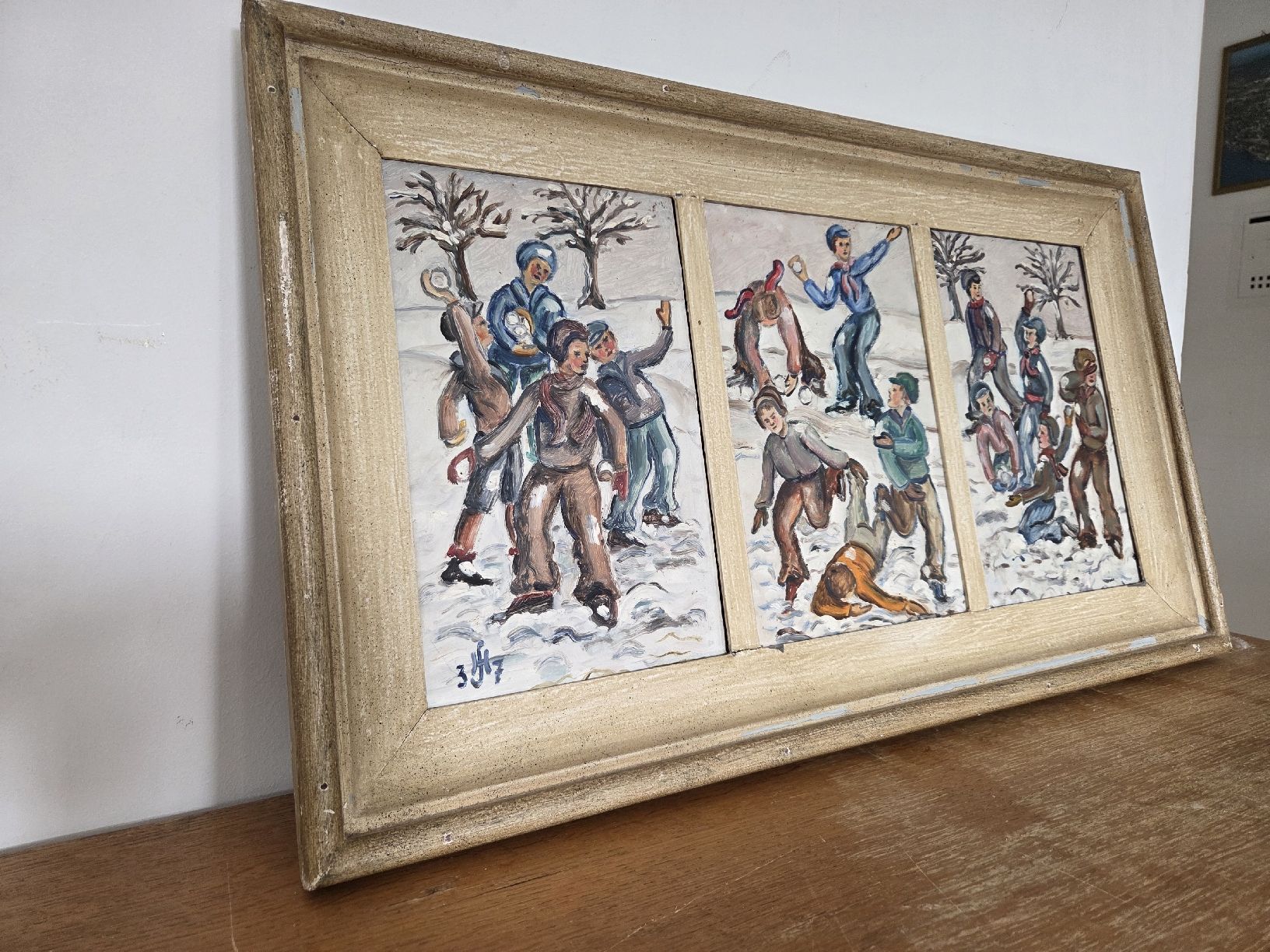 Dipinti: Winterliches Gemälde, Kinder im Schnee, signiert – Usato da Zollikon venduto da trachtenschneider 2