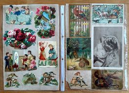 9 Seiten antike Oblaten Bilder ca. 1890 Schokolade