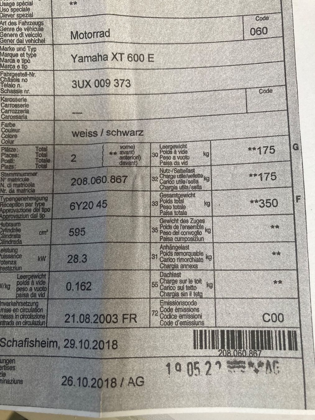 Yamaha Enduro: Yamaha XT  600 E ab mfk – Usato da St. Gallen venduto da zx10r 6