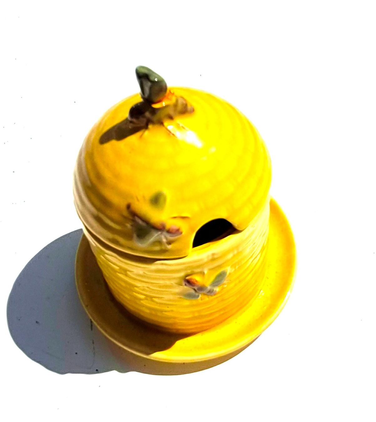 Zuccheriere: Honigtopf gelb mit Unterteller Biene Keramik – Usato da Zürich venduto da Primanoctis 2