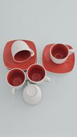 Kaffeegedeck 5er Set Tassen und Unterteller Orange Weiss