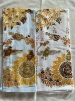 Set of 2 Vintage Bird & Sunflower Kitchen Towels fall autumn