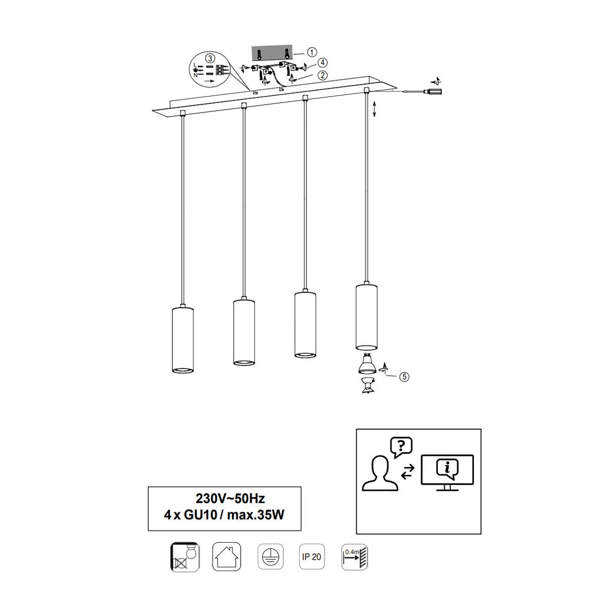 Lampadari & plafoniere: Hängeleuchte, Weiss, 150 cm Höhe – Nuovo (secondo la descrizione) da Kreuzlingen venduto da Smart-Light 7