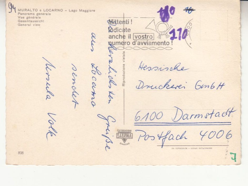 Cartoline postali: Locarno Muralto ca. 1960 – Usato da Bürglen TG venduto da StampGraf 1
