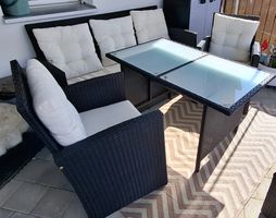 Gartenset Rattan Optik 4-teilig mit Glasplatte